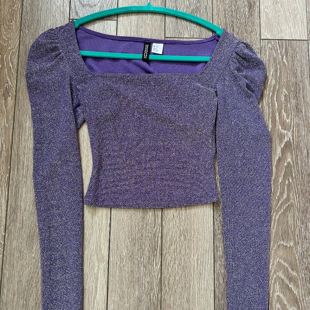 Purple Glitter Divided Cropped Long Sleeve, Extra Small